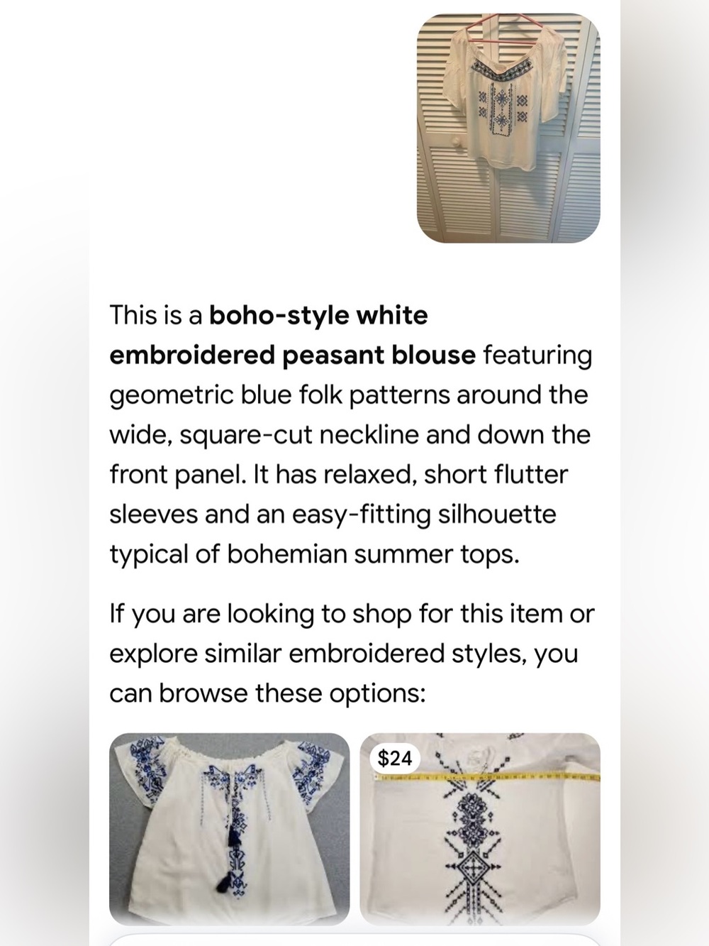 #3224**Olive & Oak White Blouse with Blue Geometric Embroidery - Picture 3 of 17